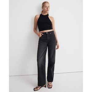 Madewell Petite Low Slung Straight Jeans Rigid Denim Black 24P NWT